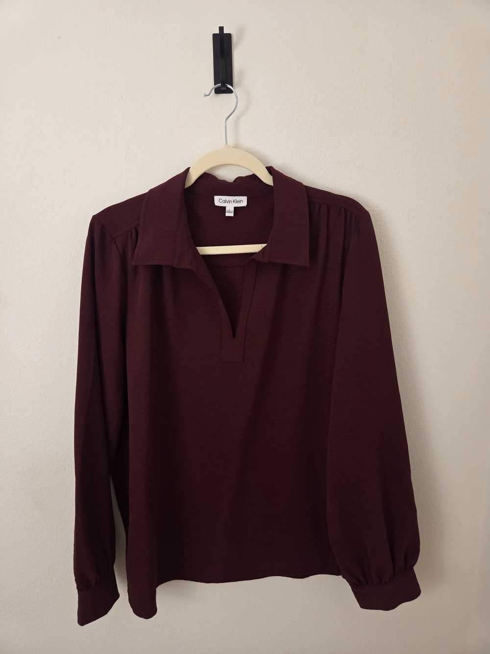 Calvin Klein Women's Button-Down Style Long-Sleeve Shirt — Burgundy